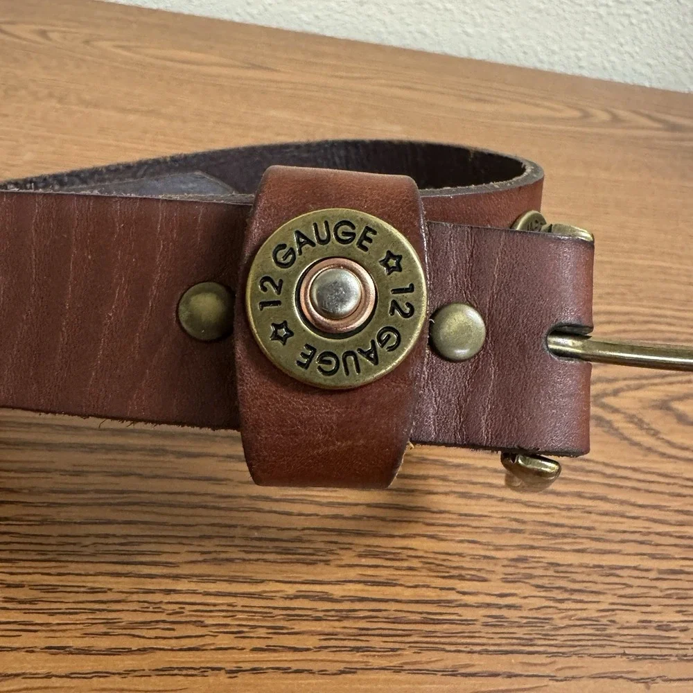 Nocona 12 Gauge Shotgun Shell Brown Leather Belt Size 20 Brass Buckle N4415202 - Picture 2 of 7